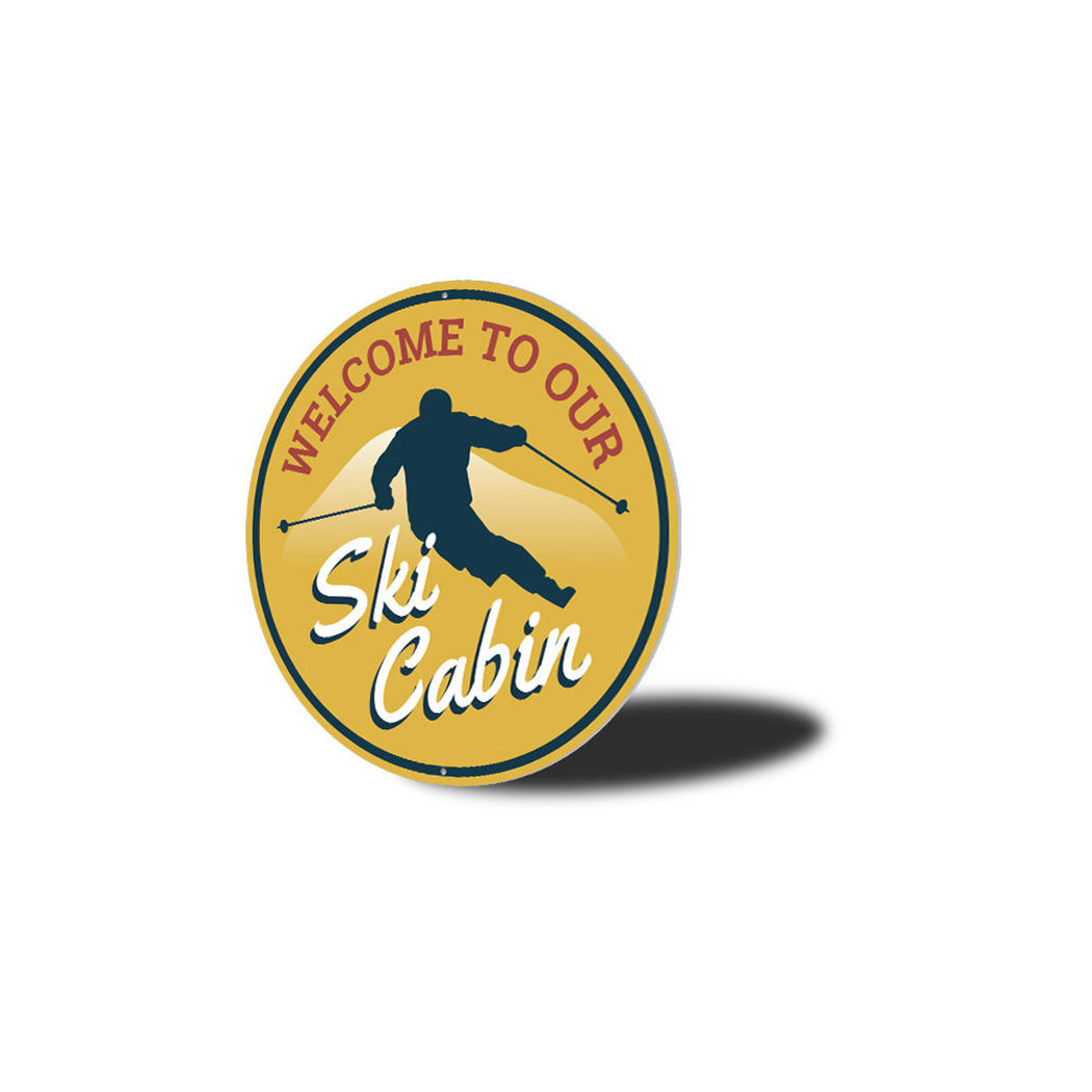 Ski Cabin Circle Metal Sign