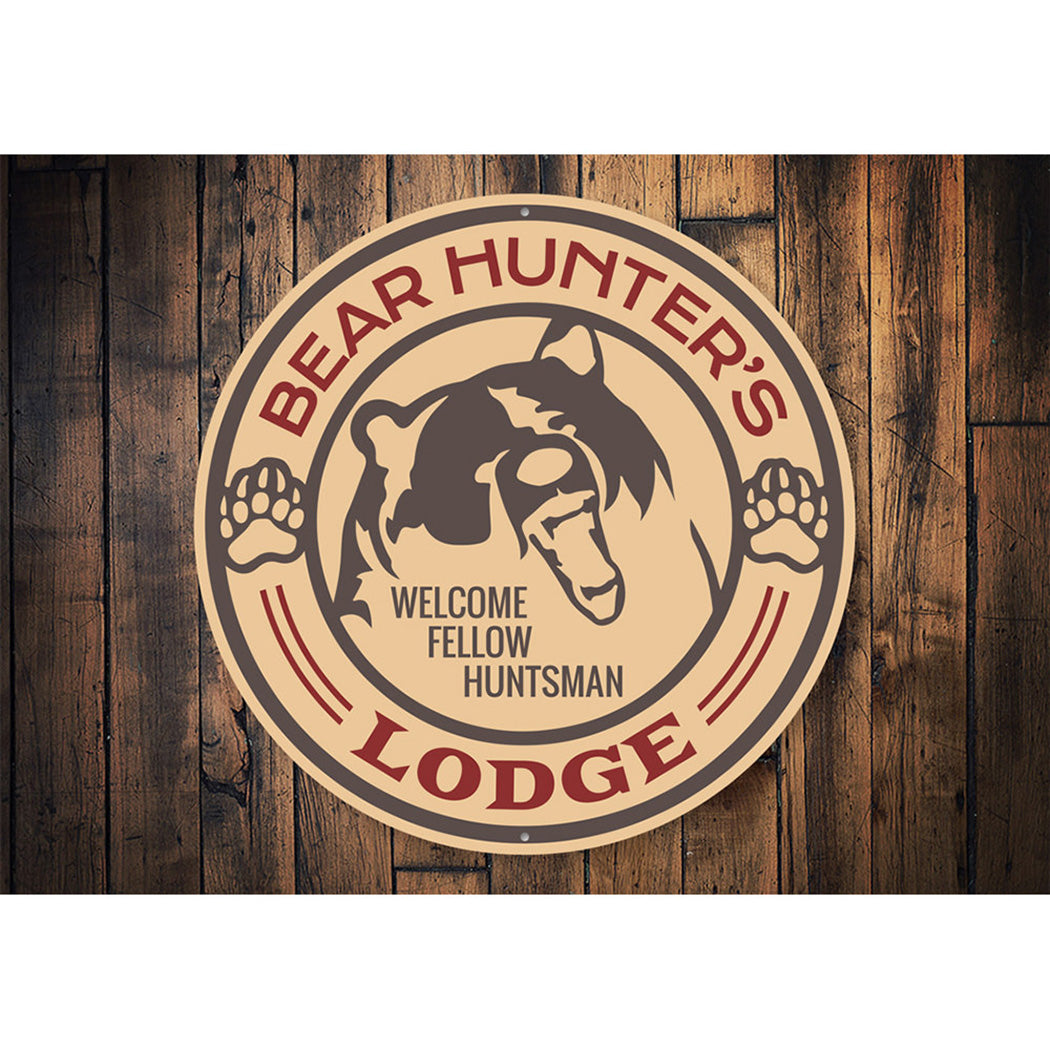 Bear Hunter's Lodge Cabin Sign Aluminum Sign