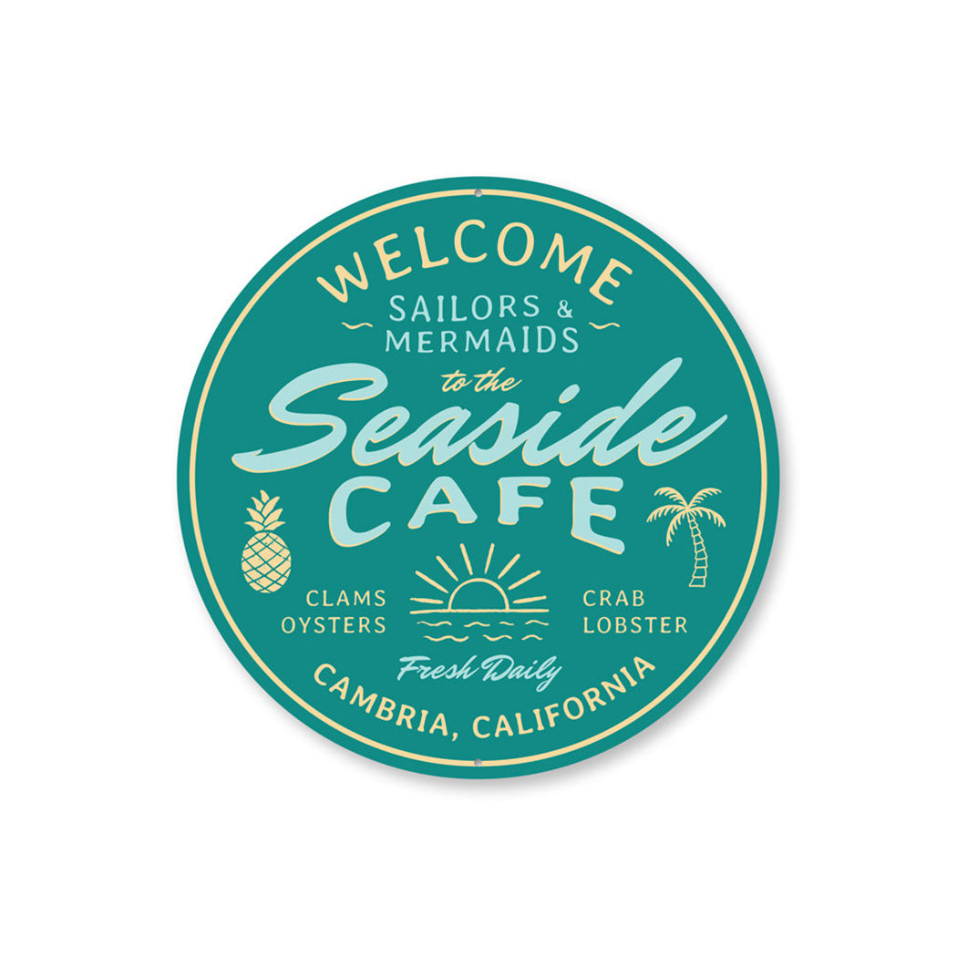 Seaside Cafe Sign, Cafe Decorative Welcome Sign, Beach Aluminum Sign