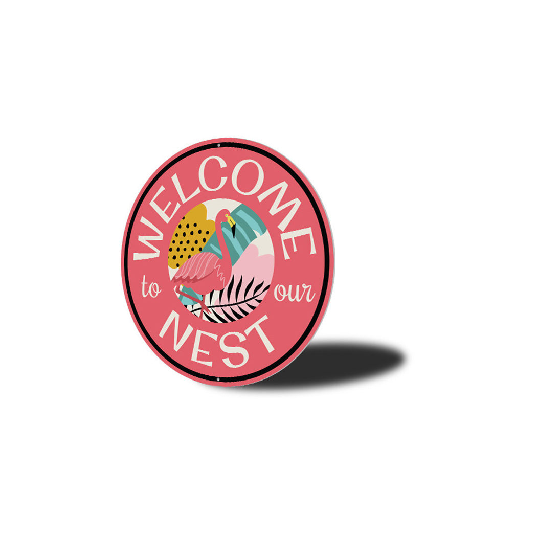 Flamingo Welcome Metal Sign