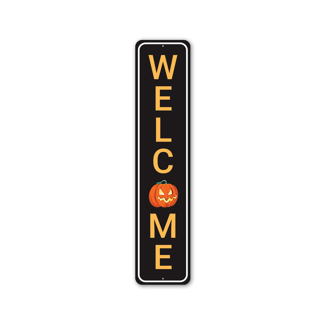 Welcome Halloween Pumpkin Metal Sign