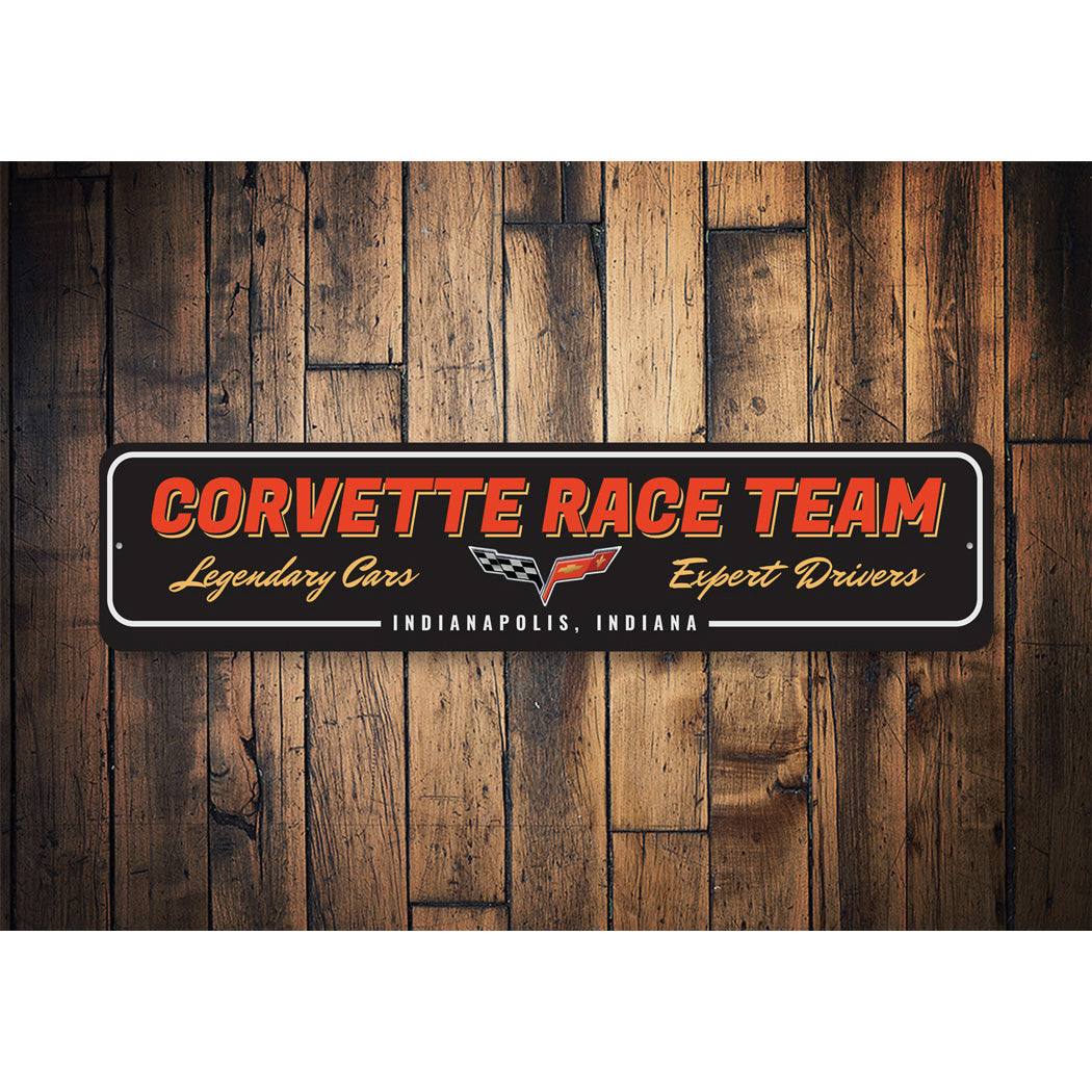 Chevy Corvette Race Team Metal Sign