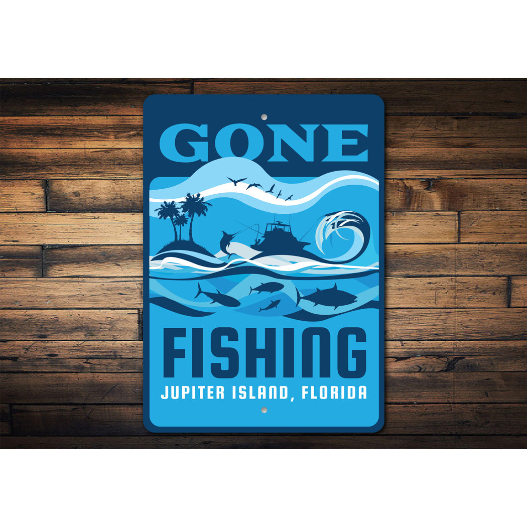 Gone Fishing Custom Aluminum Metal Sign