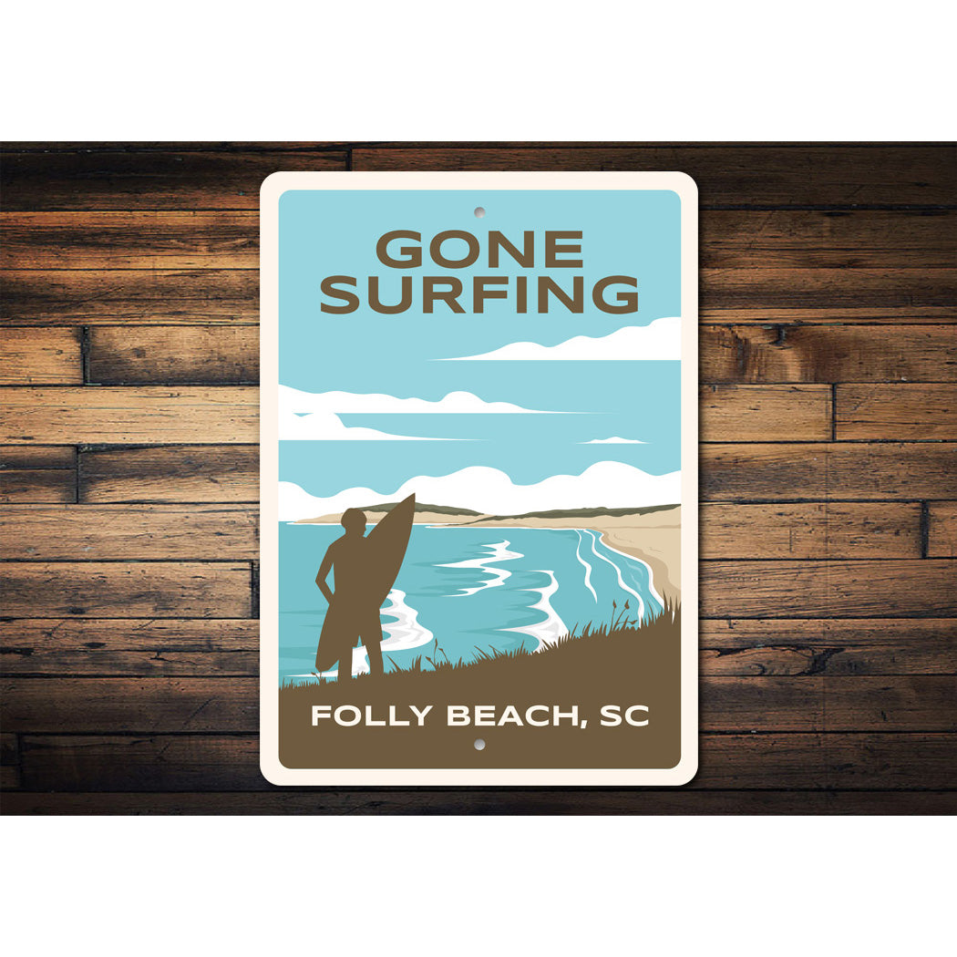 Gone Surfing Beach Metal Sign