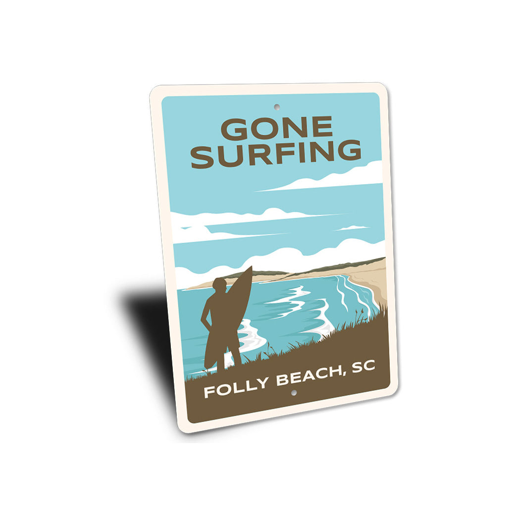 Gone Surfing Beach Metal Sign
