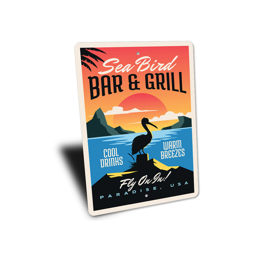 Sea Bird Bar And Grill Fly On In Metal Sign