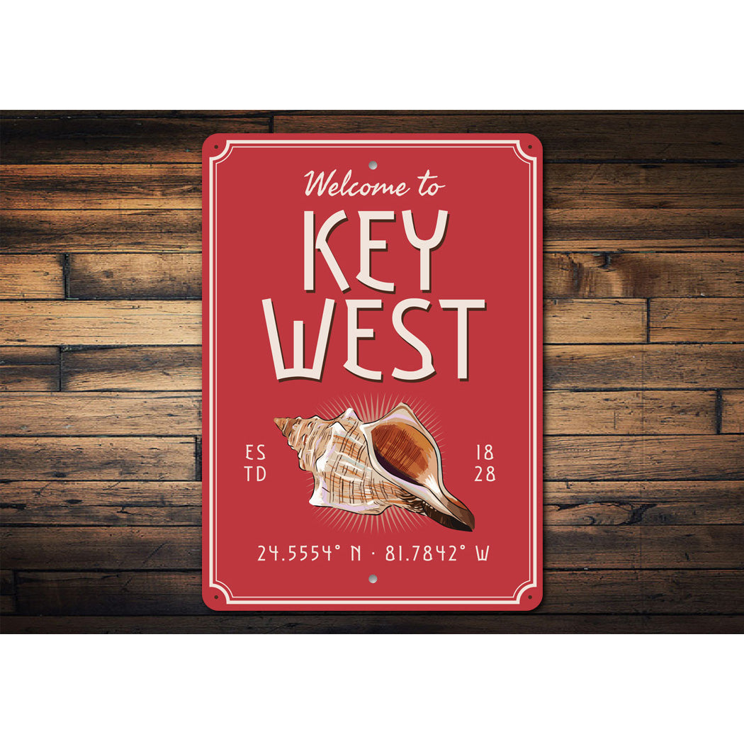 Key West Coordinates Conch Shell Sign