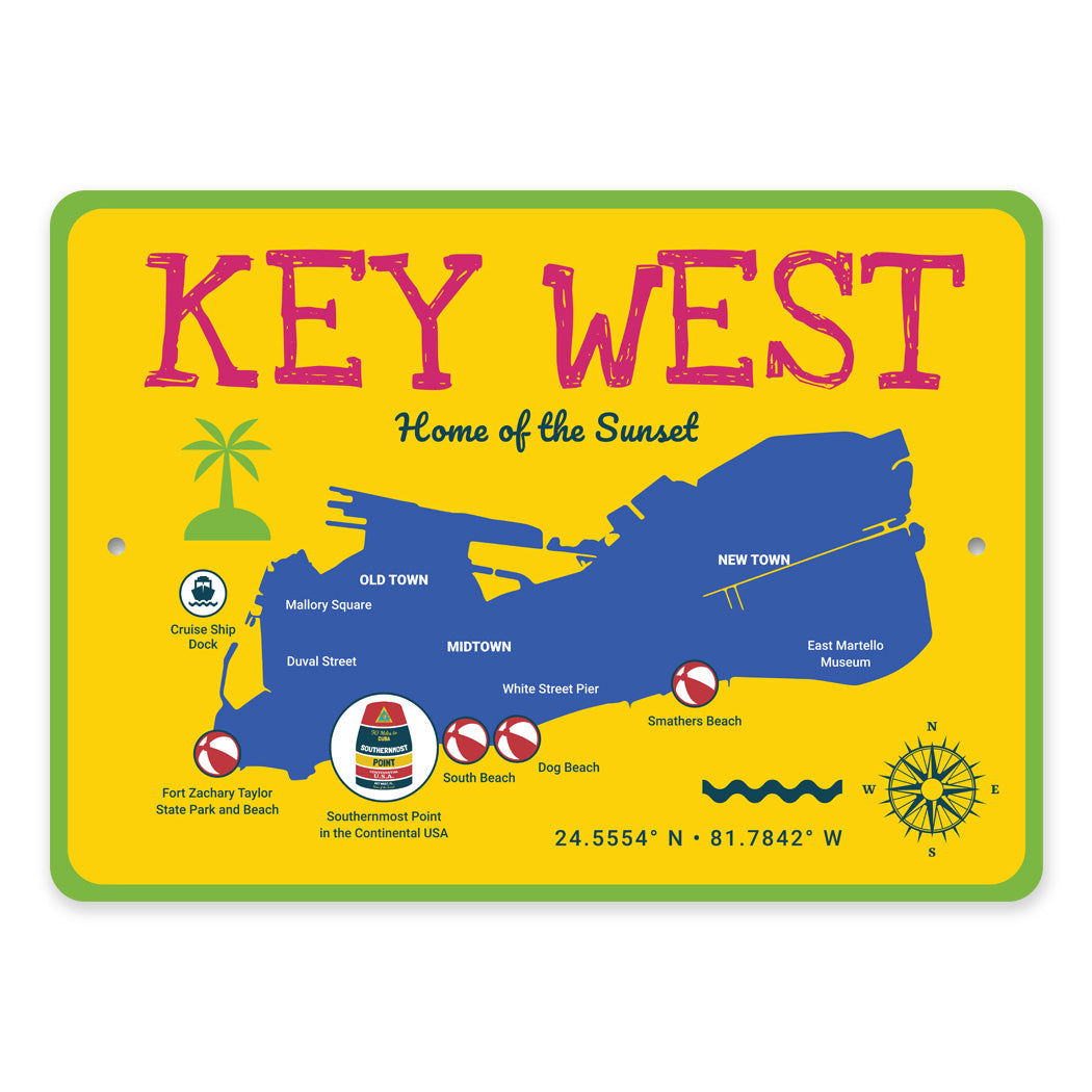 Key West Beach Map Sign