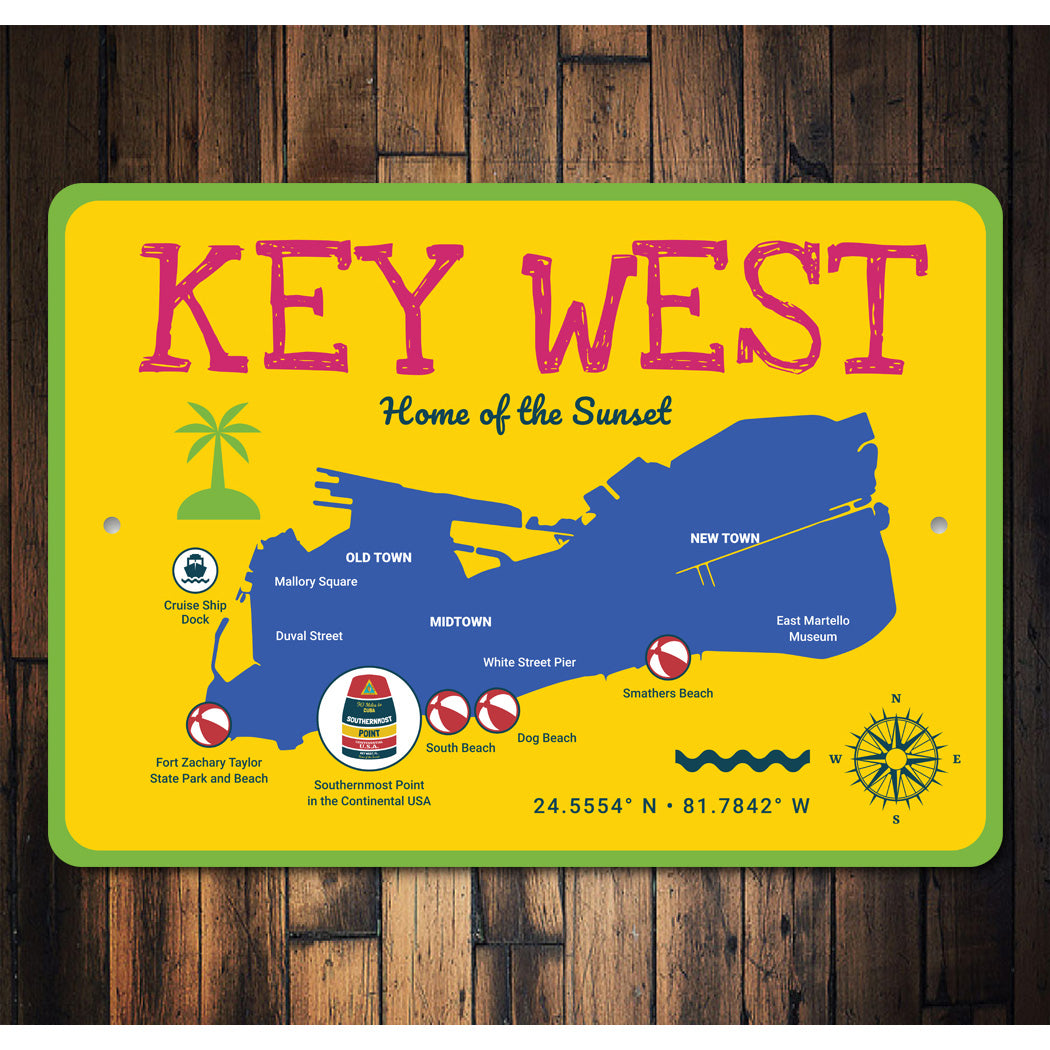 Key West Beach Map Sign