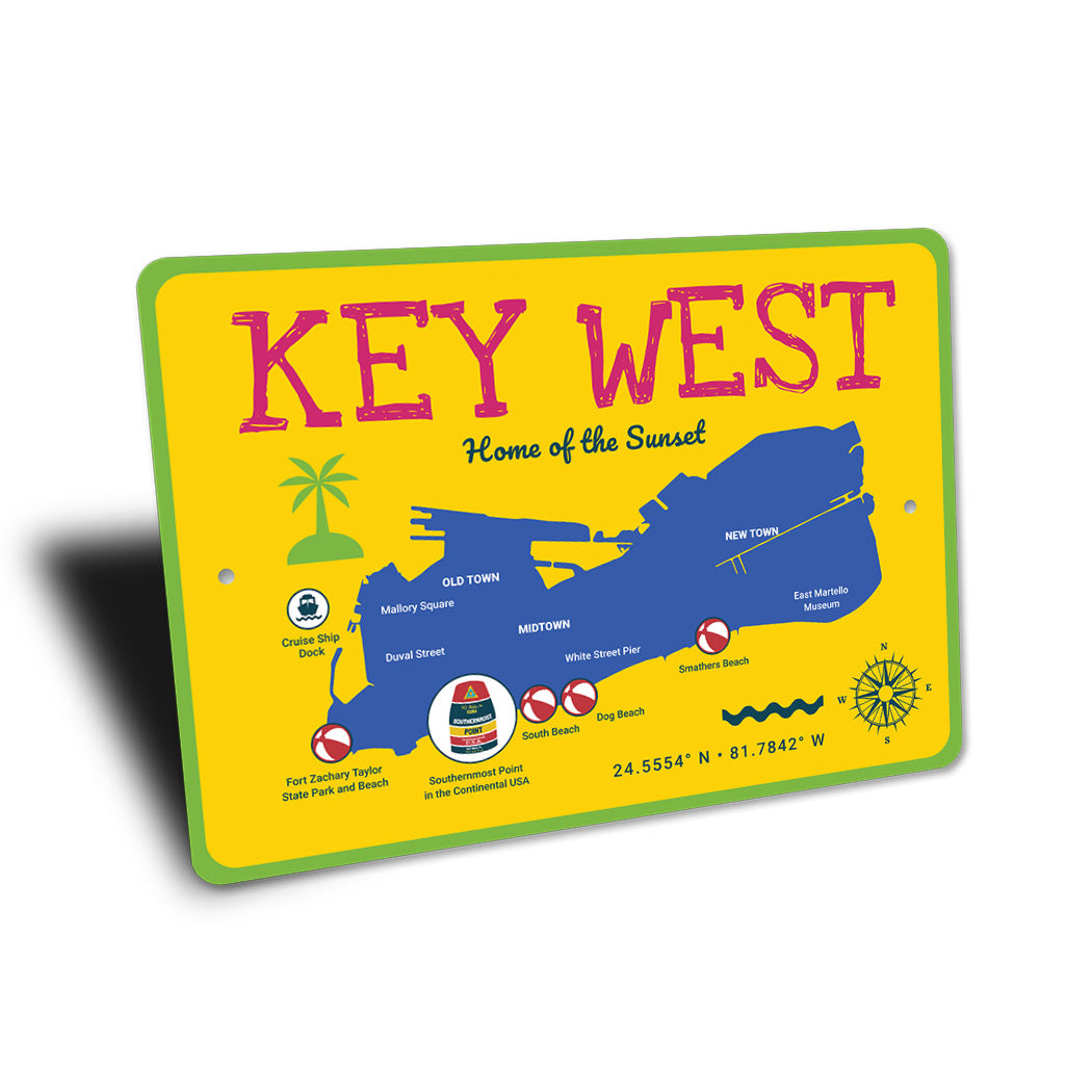 Key West Beach Map Sign