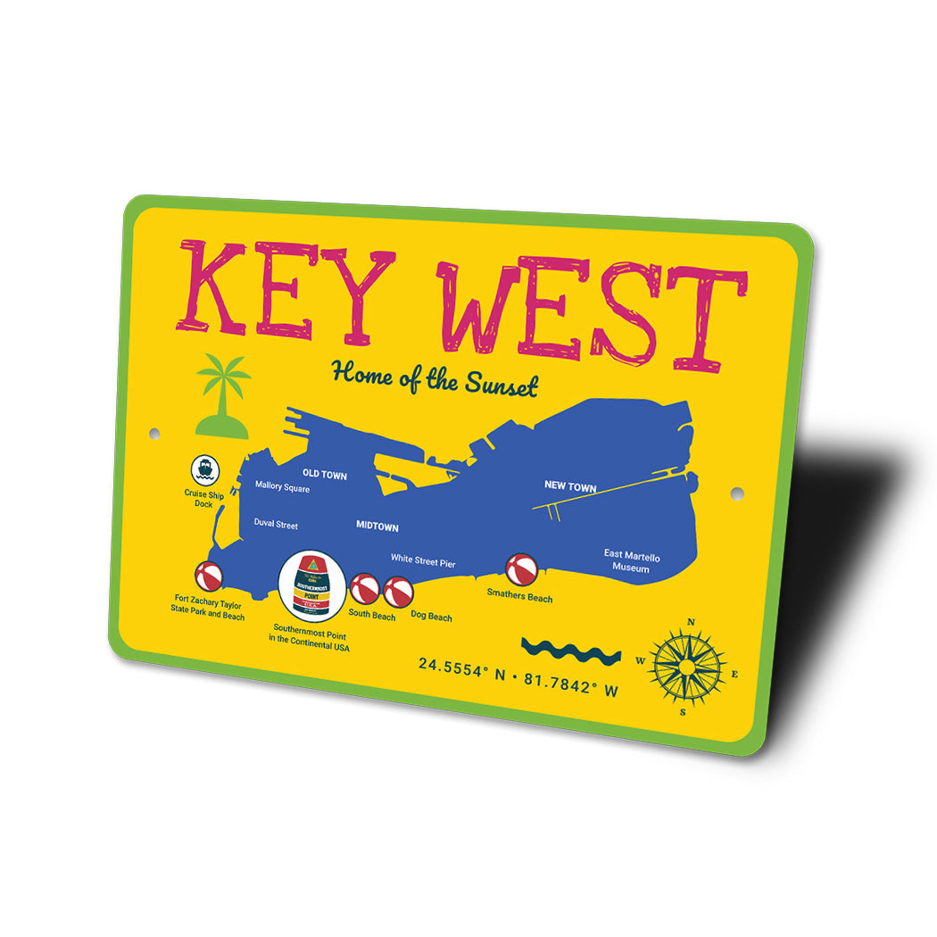 Key West Beach Map Sign