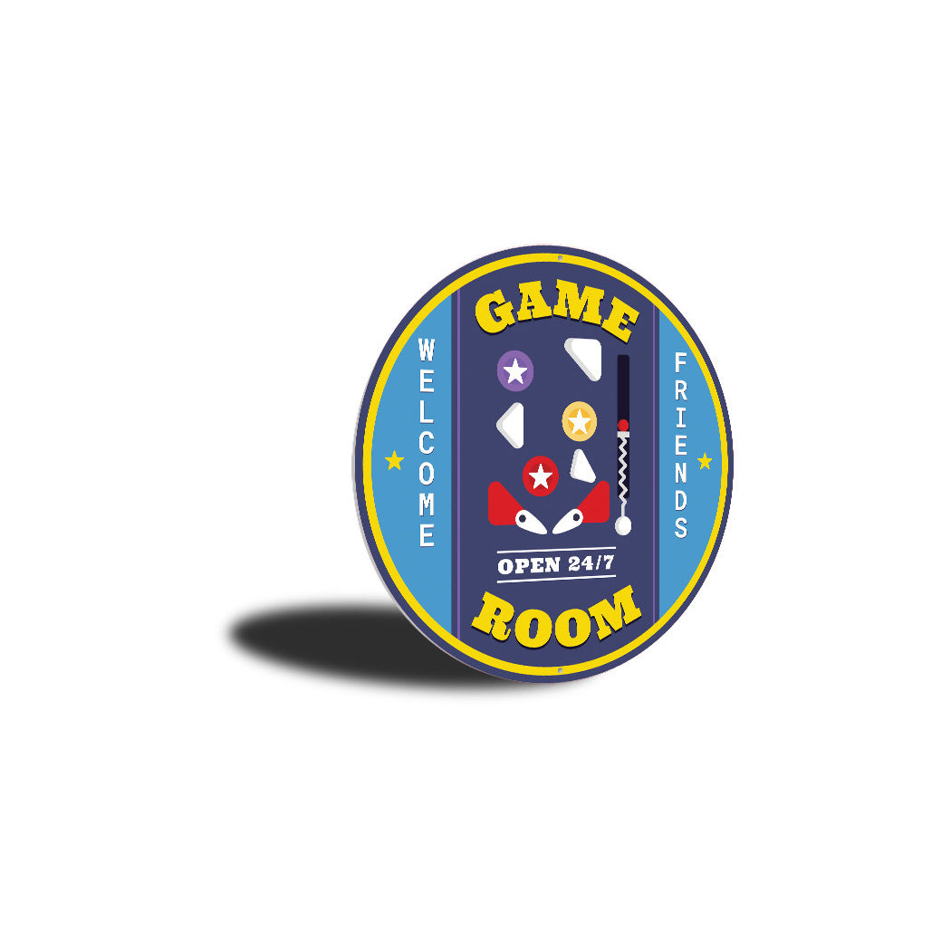 Game Room Open 24/7 Pinball Circle Sign