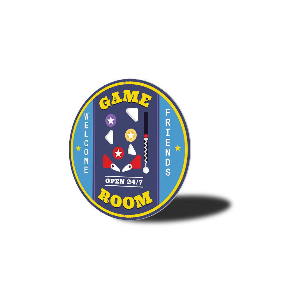 Game Room Open 24/7 Pinball Circle Sign