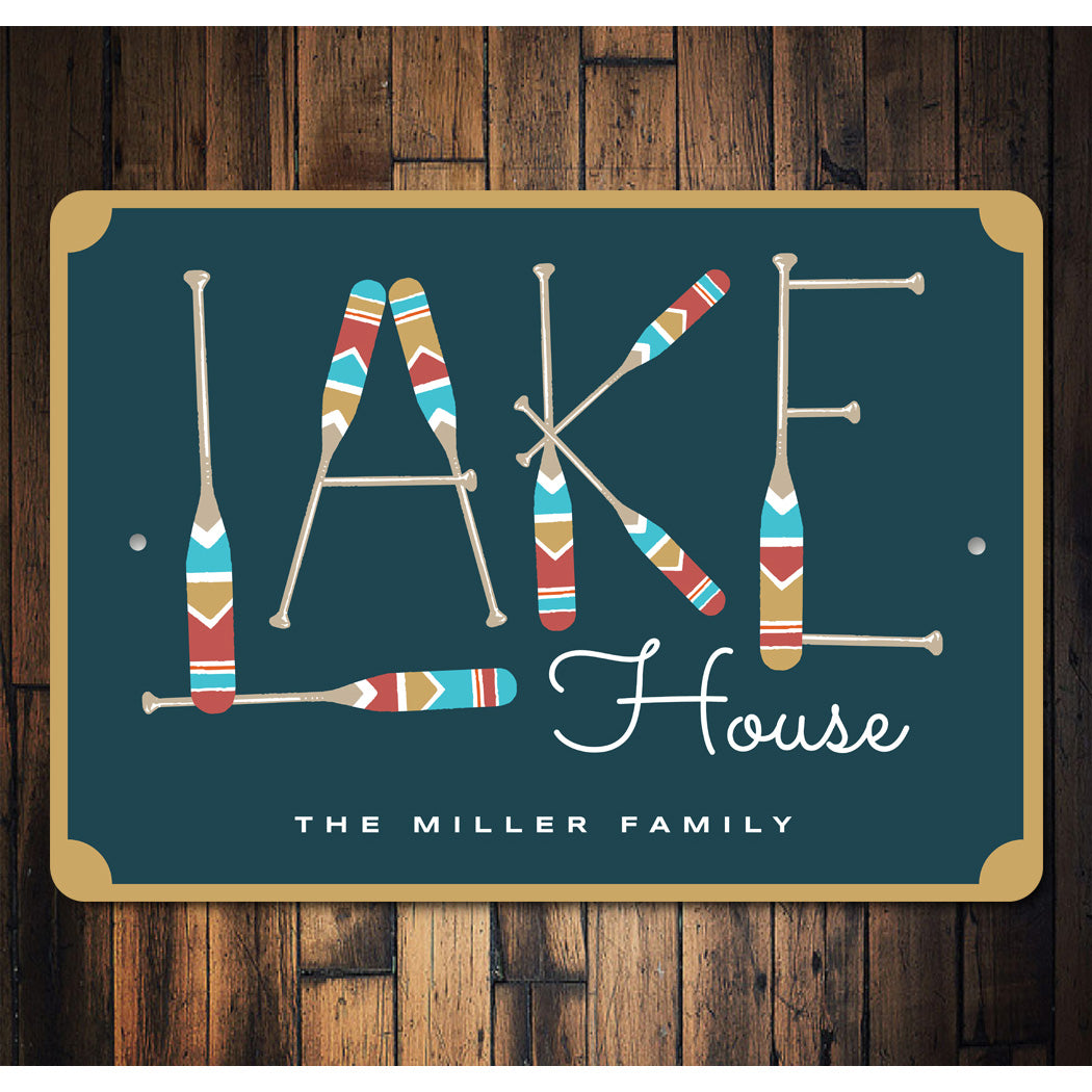 Lake House Wood Paddle Family Name Sign