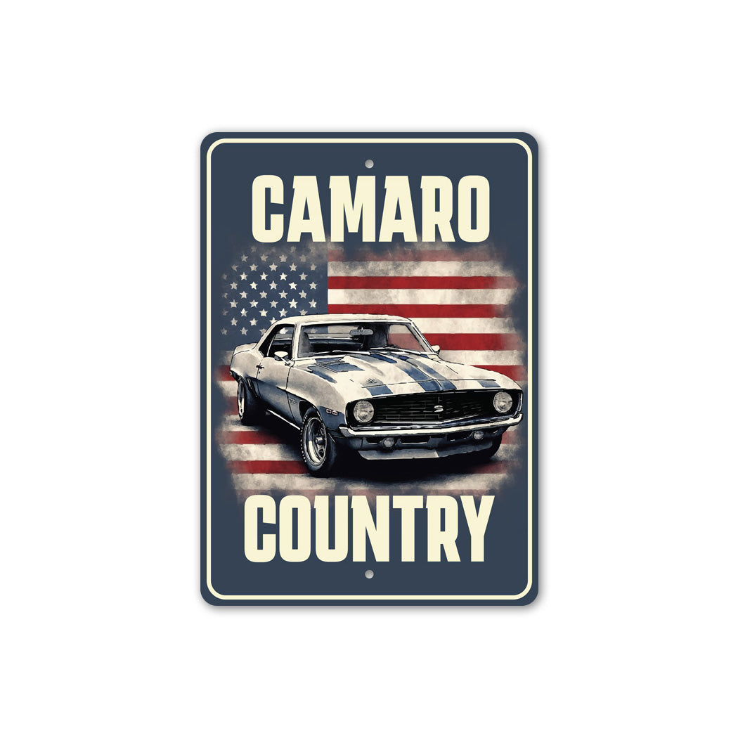 Chevy Camaro Country USA Flag Sign