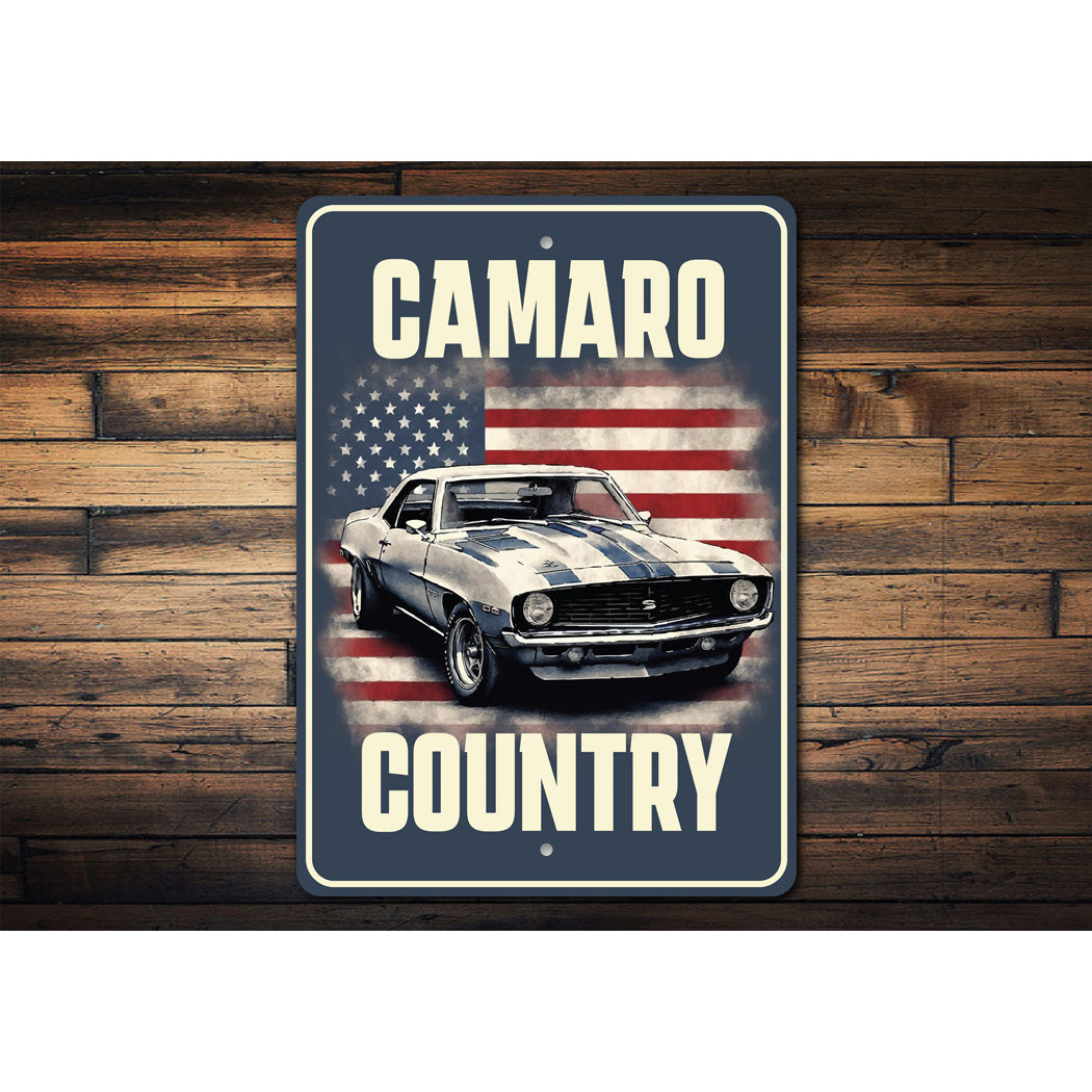 Chevy Camaro Country USA Flag Sign