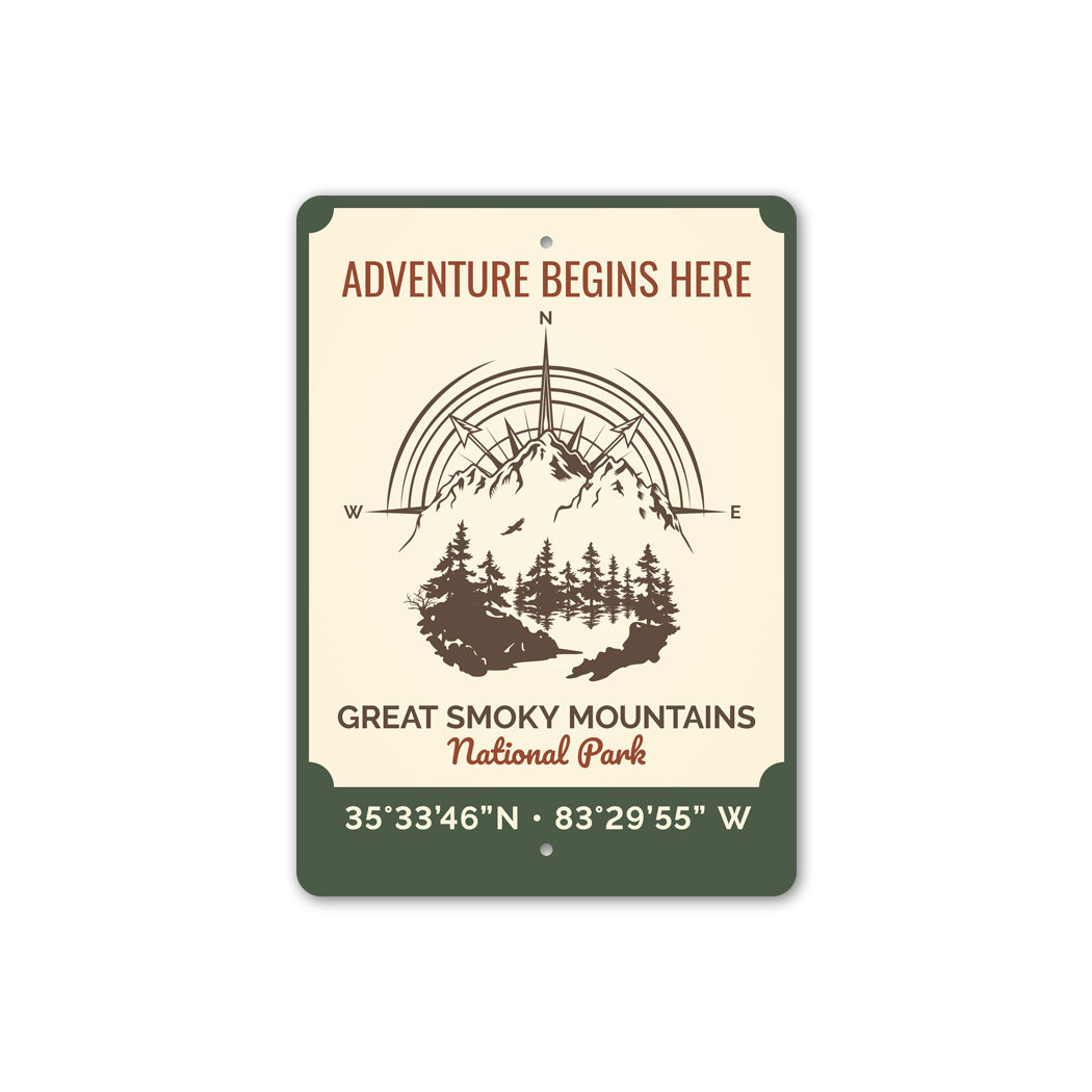 Adventure Begins Here Great Smoky Mountains Sign