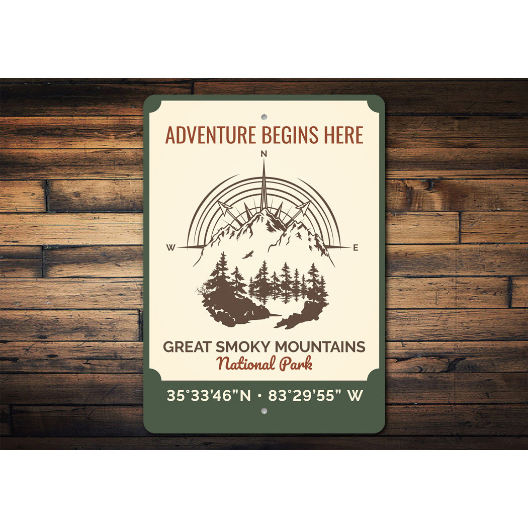 Adventure Begins Here Great Smoky Mountains Sign
