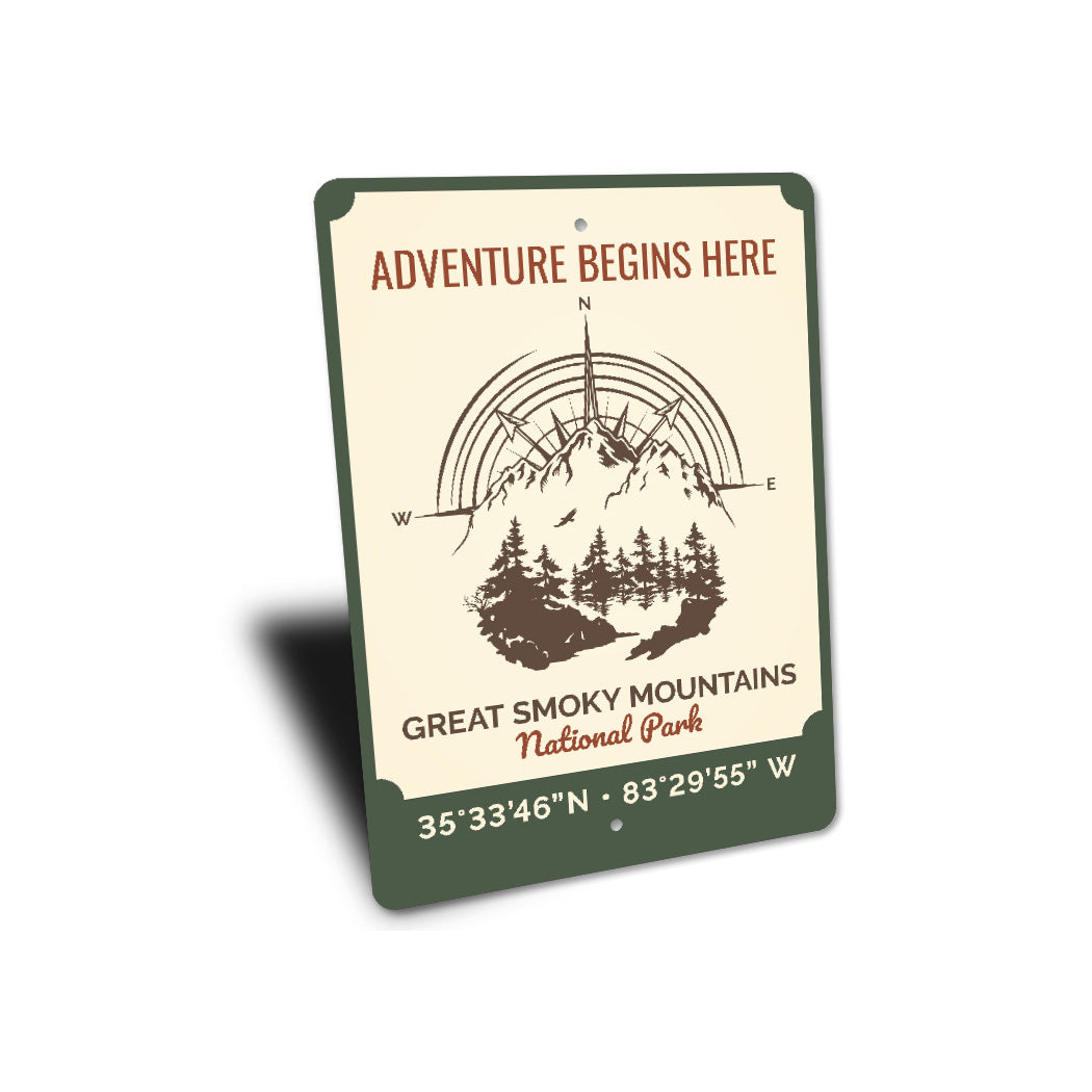 Adventure Begins Here Great Smoky Mountains Sign