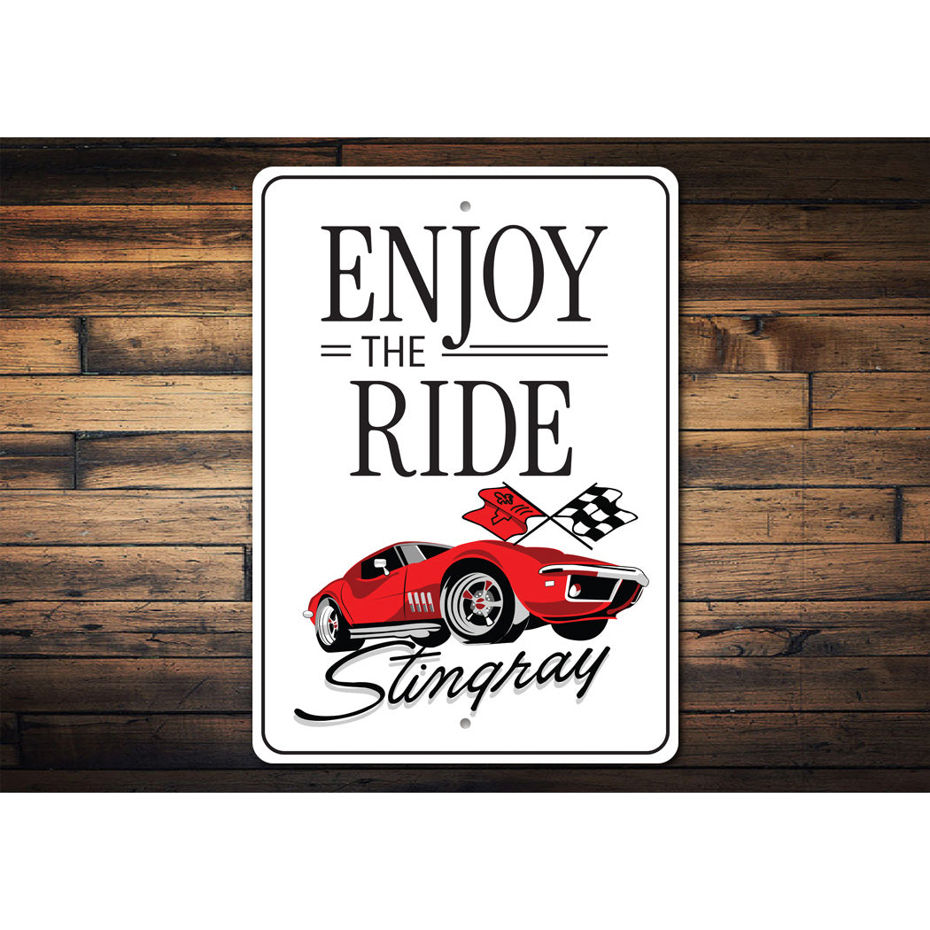 Enjoy The Ride Stingray Chevy Corvette Decor Metal Sign