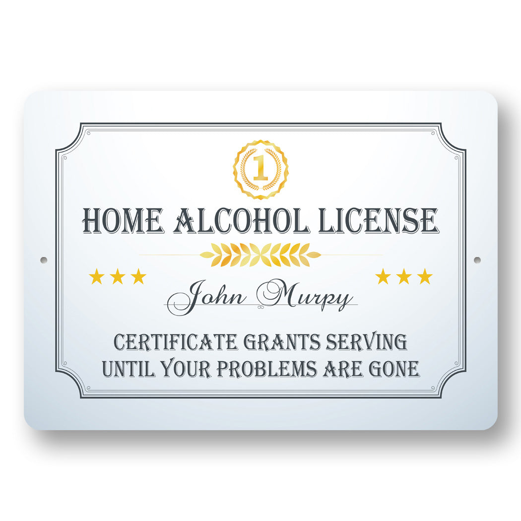 Home Bar Alcohol License Sign