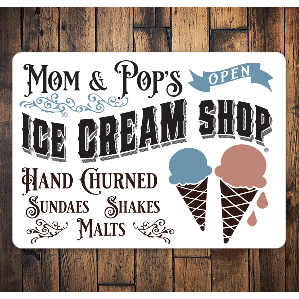 Mom And Pops Ice Cream Shop Sign