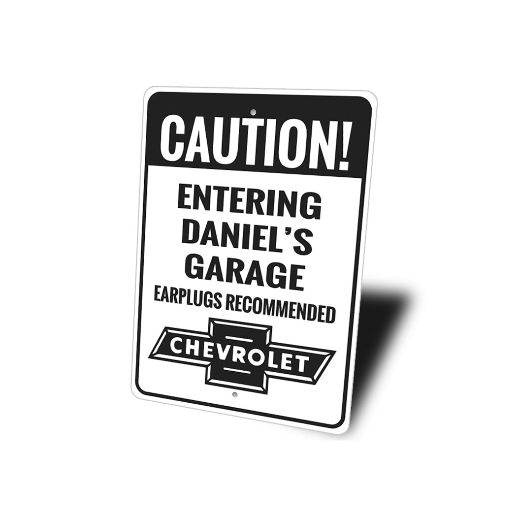 Caution Entering Garage Earplugs Recommended Sign