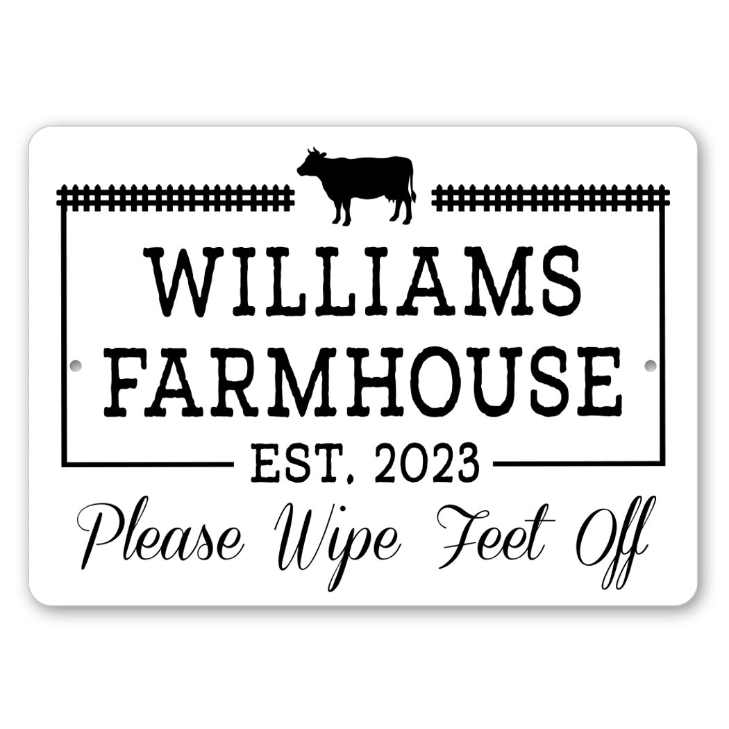 Family Name Farmhouse Please Wipe Feet Off Sign