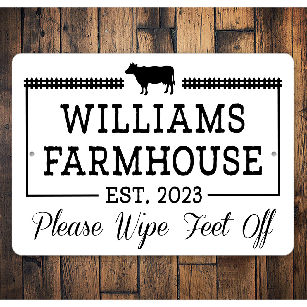 Family Name Farmhouse Please Wipe Feet Off Sign