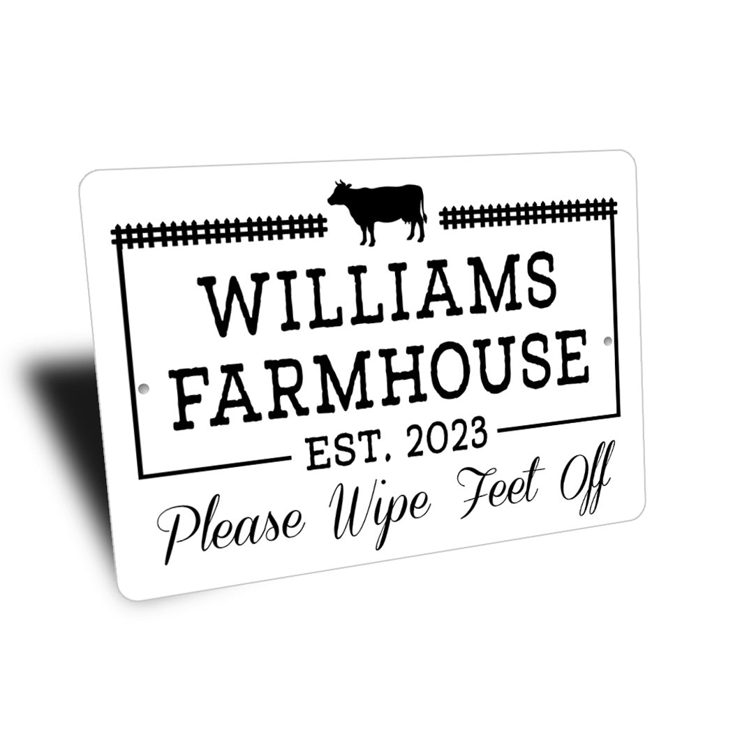 Family Name Farmhouse Please Wipe Feet Off Sign