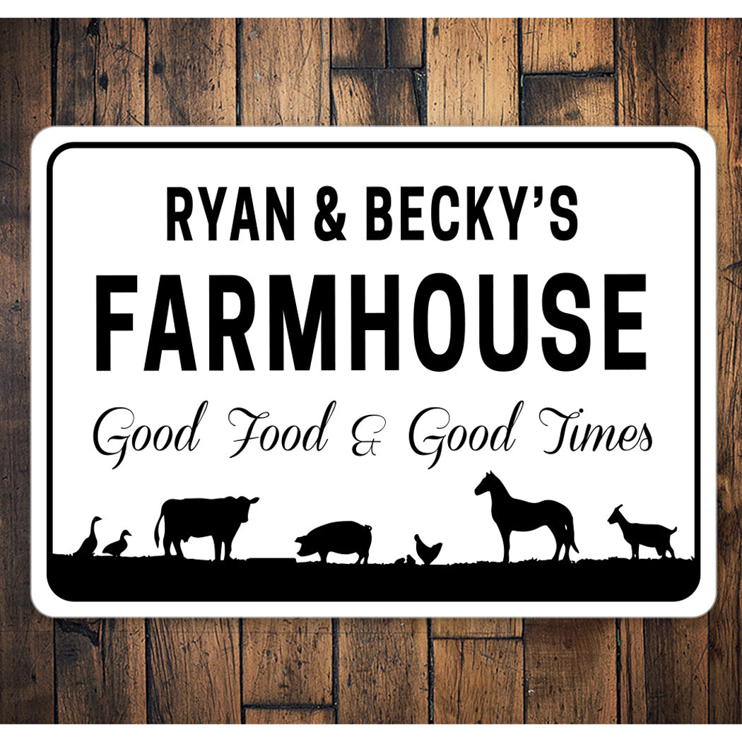 Custom Name Farmhouse Good Food Good Times Sign