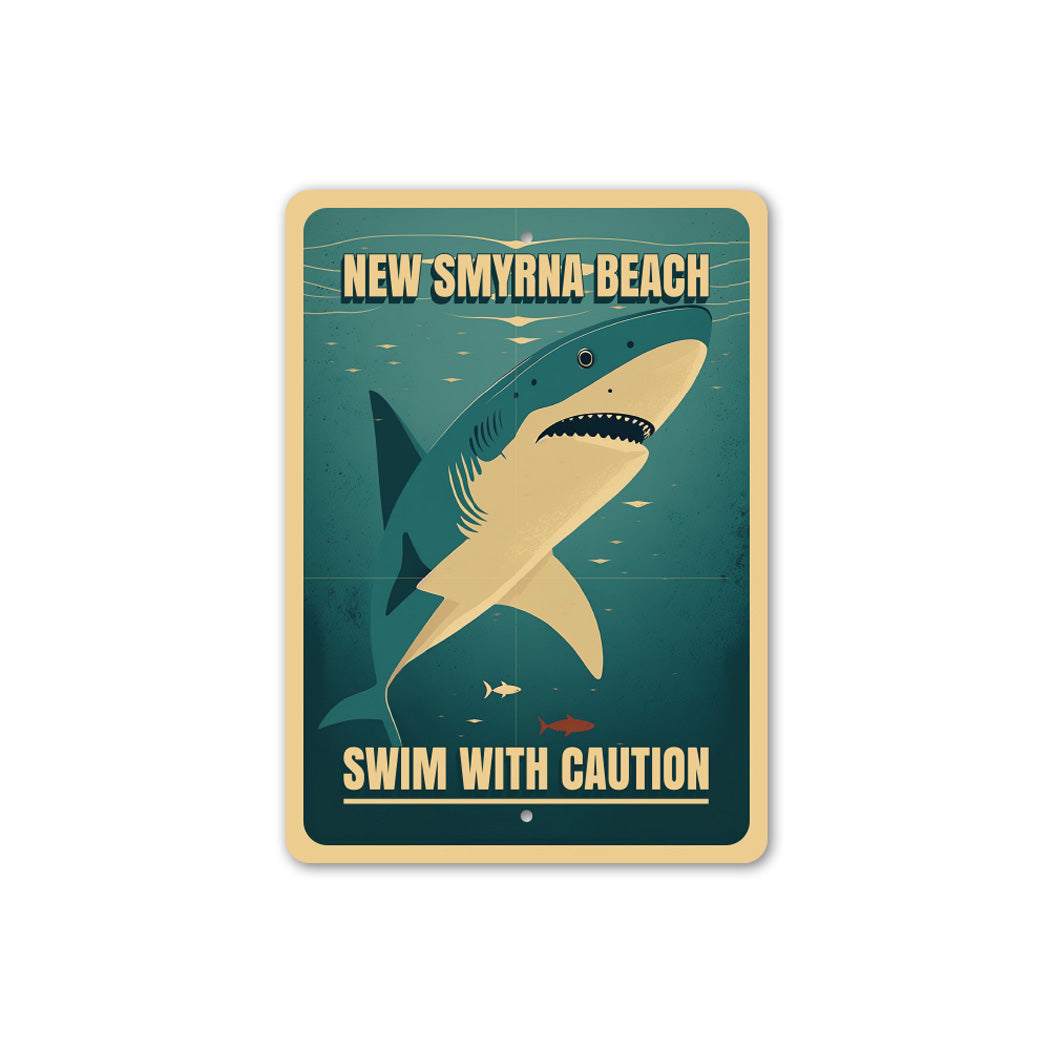 New Smyrna Beach Swim With Caution Shark Zone Sign
