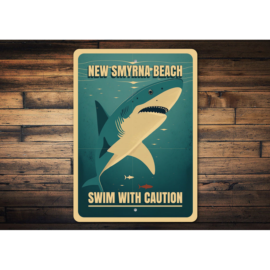 New Smyrna Beach Swim With Caution Shark Zone Sign