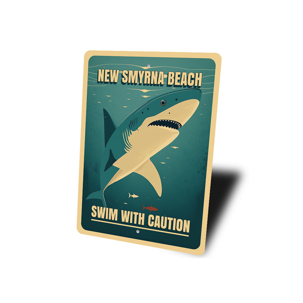 New Smyrna Beach Swim With Caution Shark Zone Sign