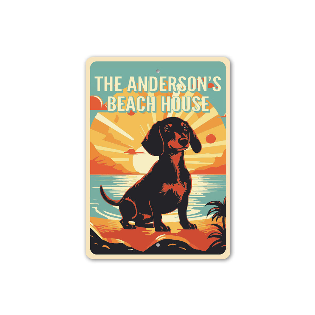 Family Name Dachshund Dog Beach House Sign