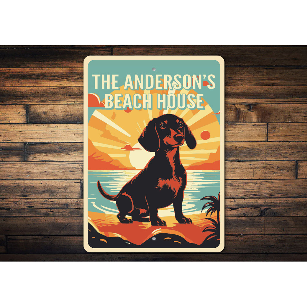 Family Name Dachshund Dog Beach House Sign