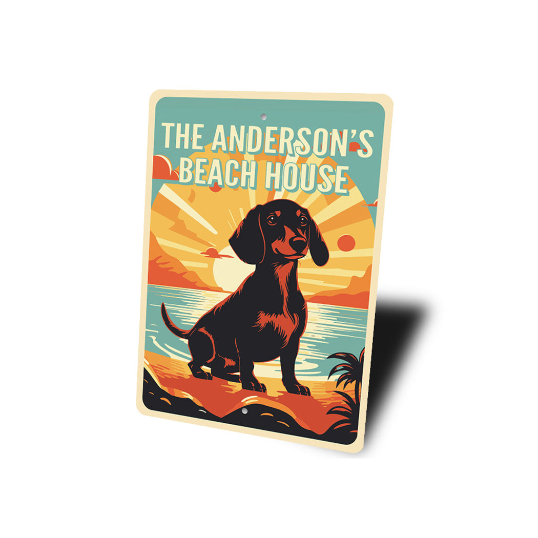 Family Name Dachshund Dog Beach House Sign