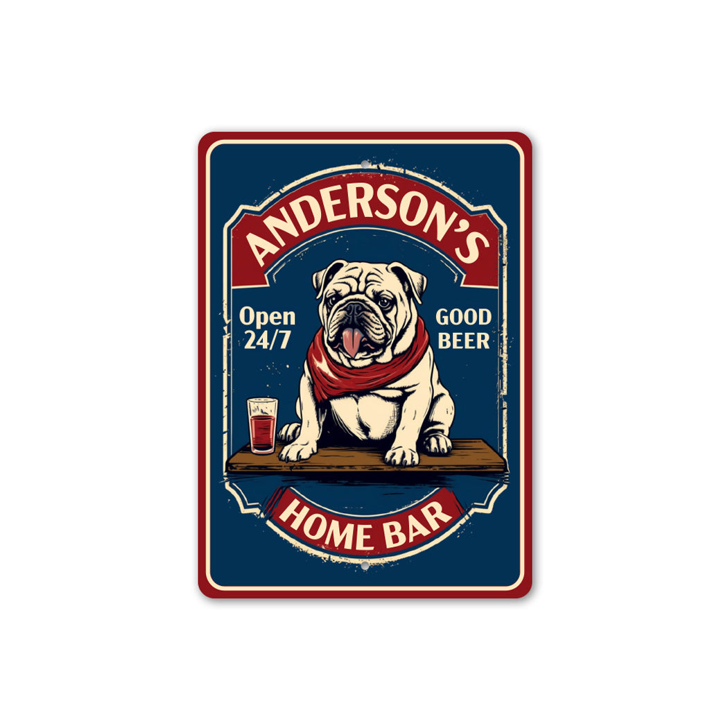 Personalized Family Bulldog Home Bar Sign