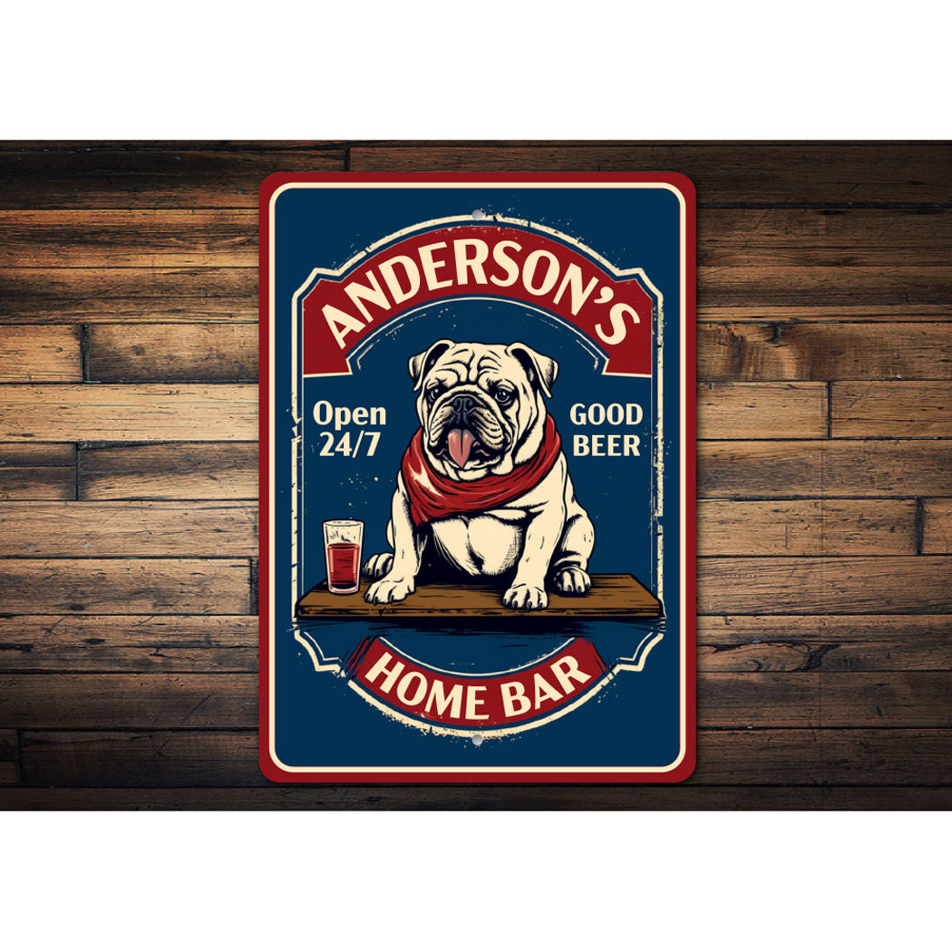 Personalized Family Bulldog Home Bar Sign