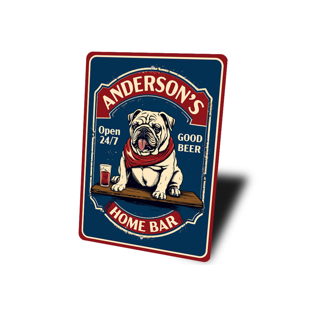 Personalized Family Bulldog Home Bar Sign