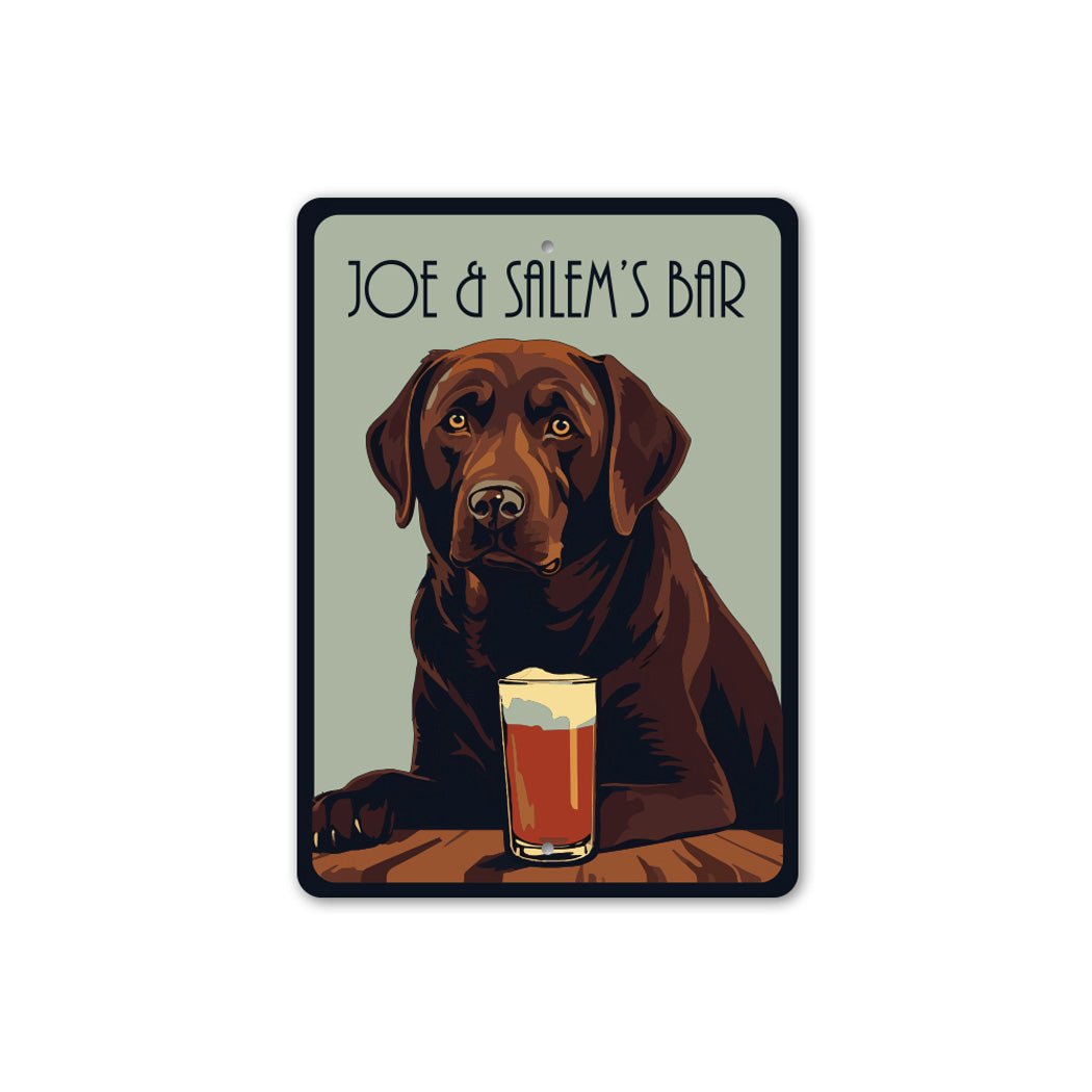 Personalized Chocolate Lab At The Bar Sign