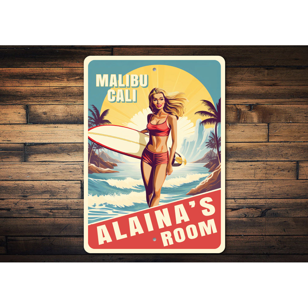 Personalized Surfer Girl Room Surfboard Sign
