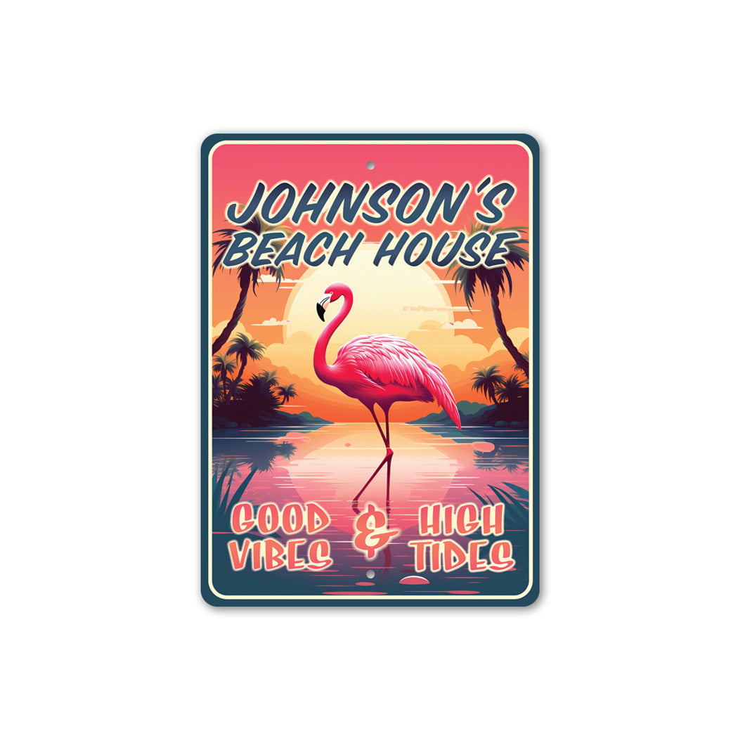 Personalized Flamingo Beach House Good Vibes Sign