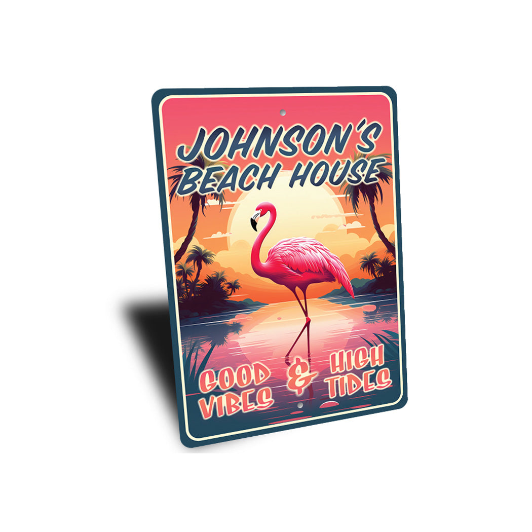 Personalized Flamingo Beach House Good Vibes Sign