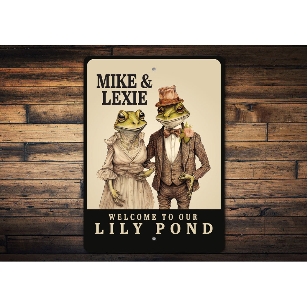 Custom Couples Frog Lily Pond Sign