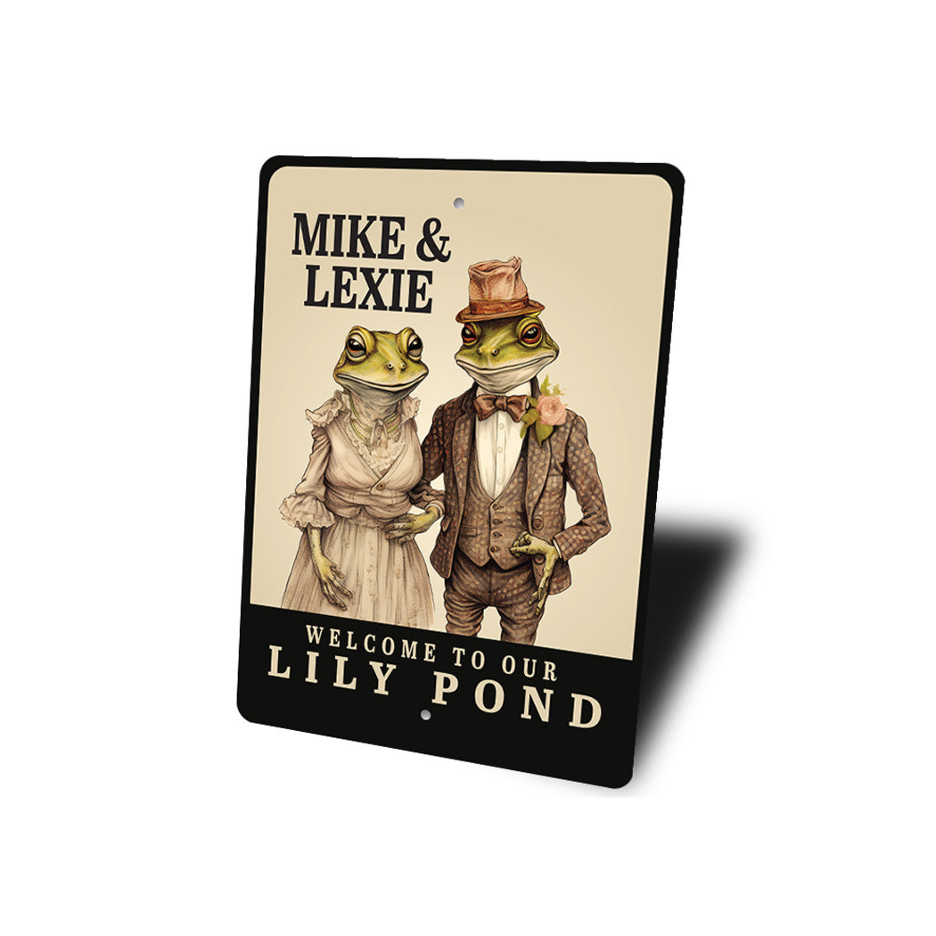 Custom Couples Frog Lily Pond Sign