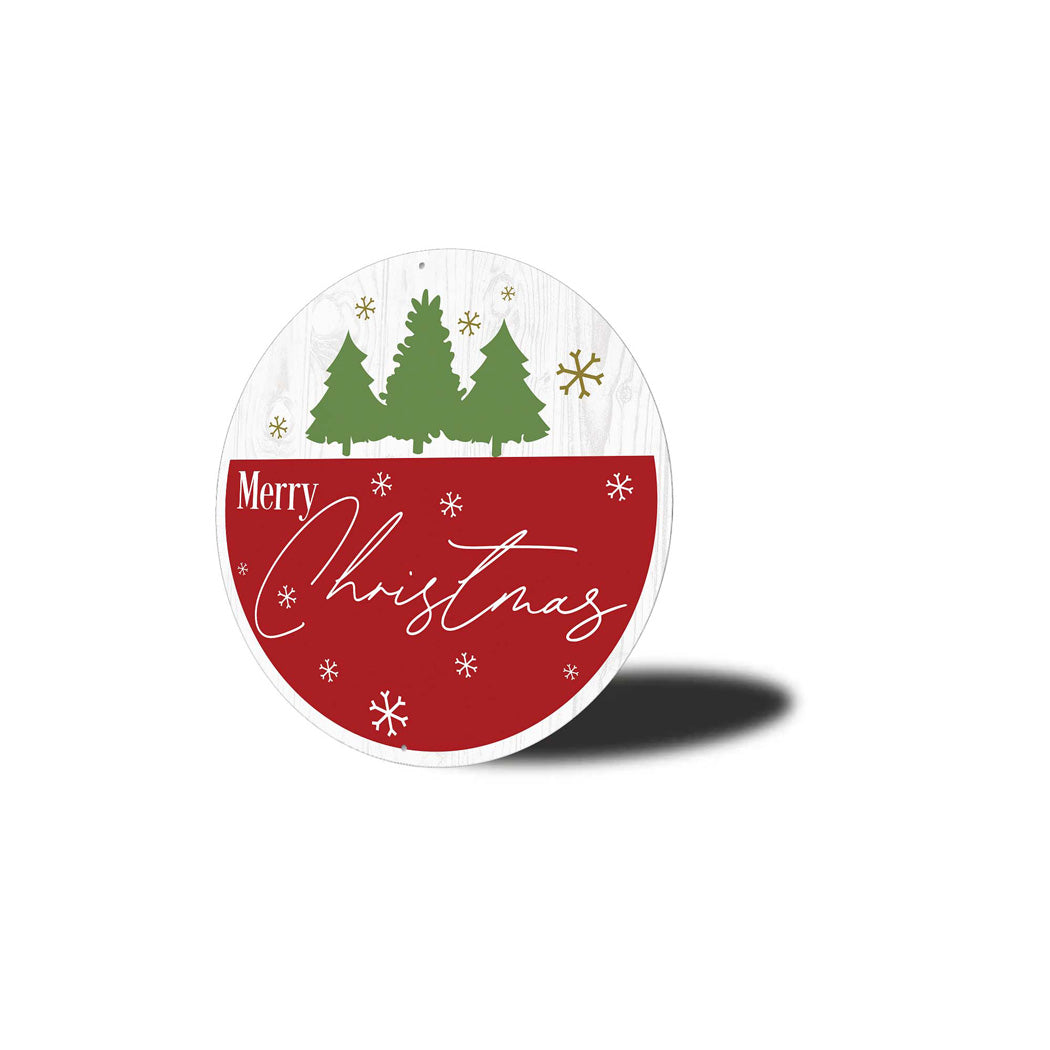 Merry Christmas Pine Tree Round Sign
