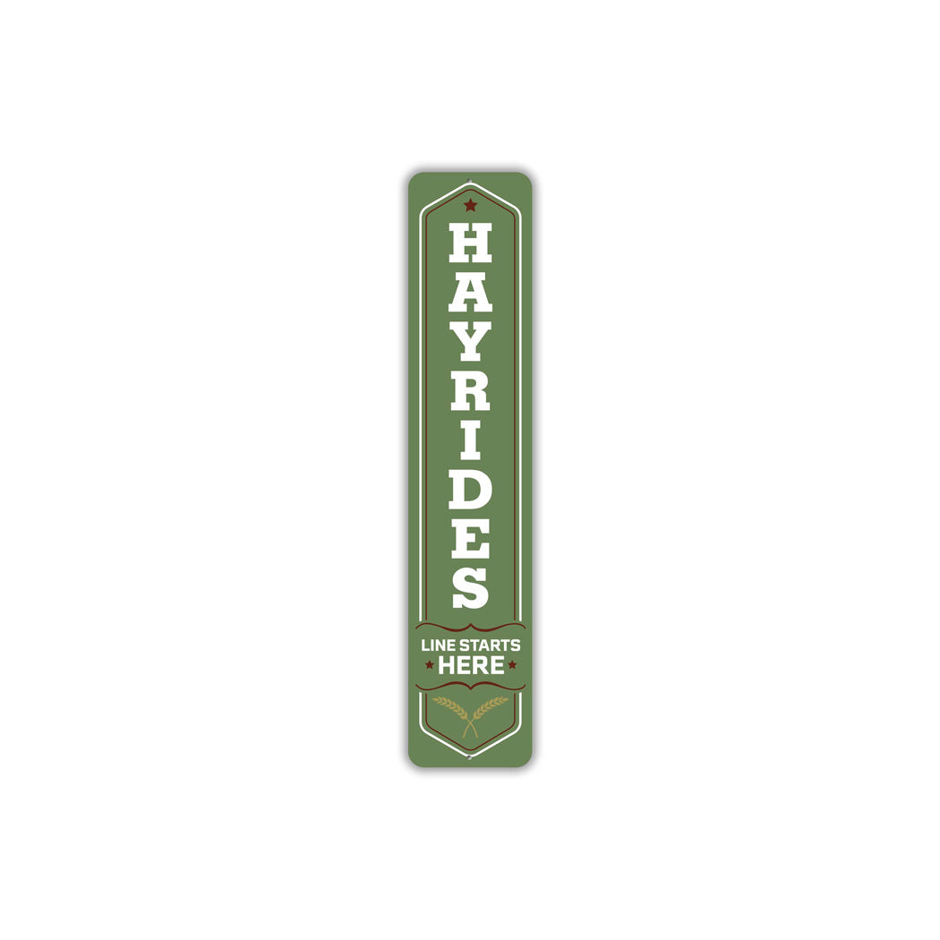 Hayrides Line Starts Here Harvest Sign
