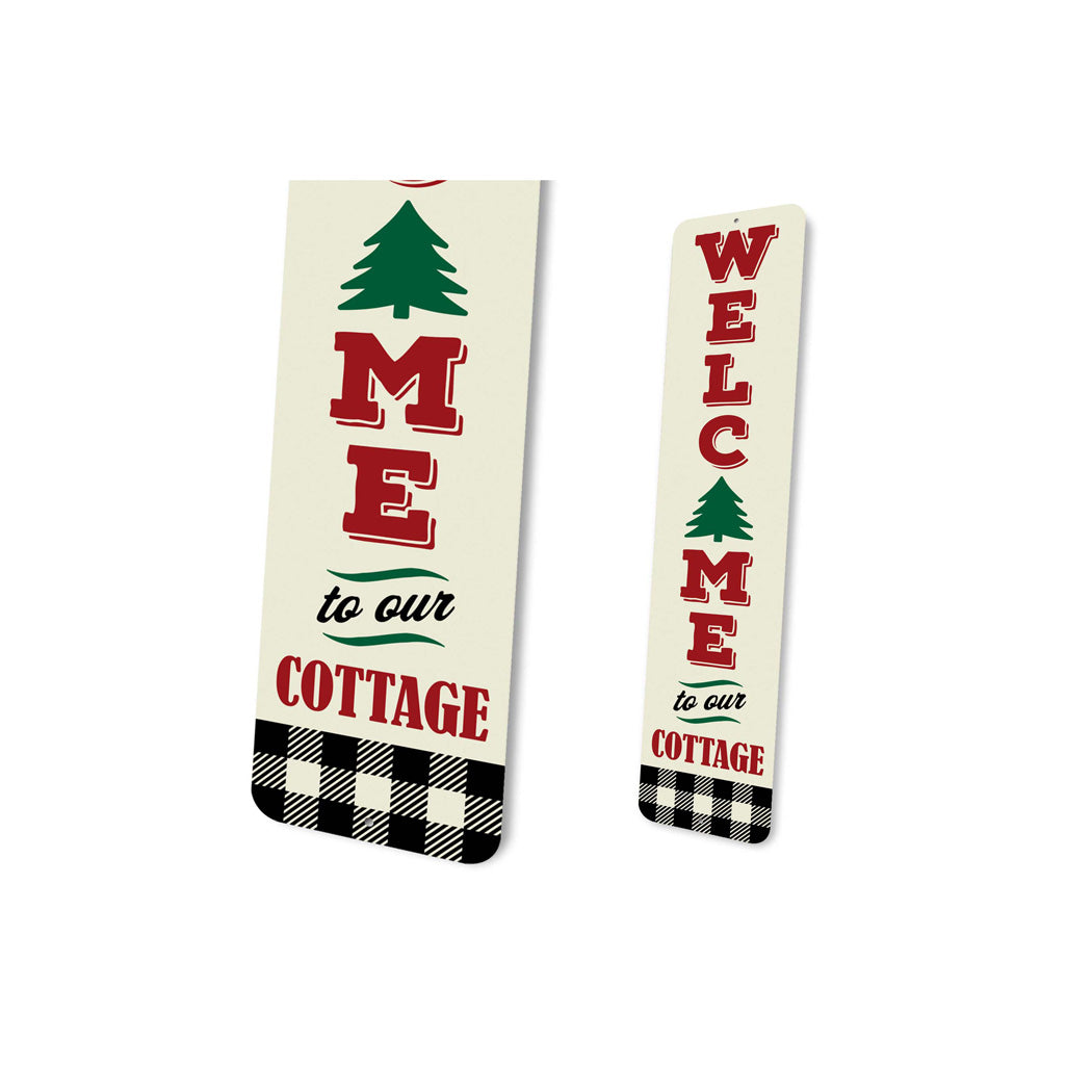 Welcome To Our Cottage Plaid Pattern Sign