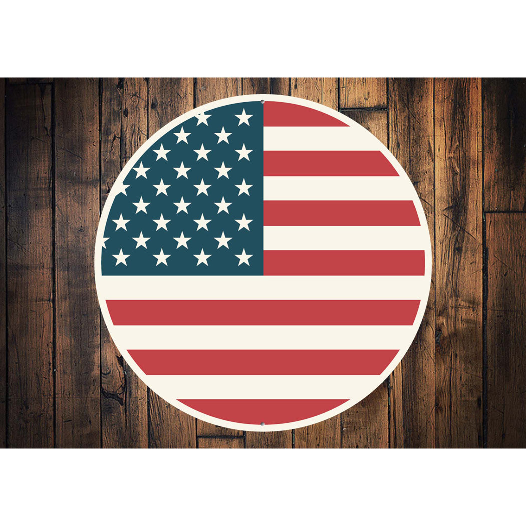 USA Flag Circular Metal Sign